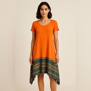 NWT Minibee Orange Linen Tunic Dress with Boho Pattern Hem – Size Medium‎ M NEW